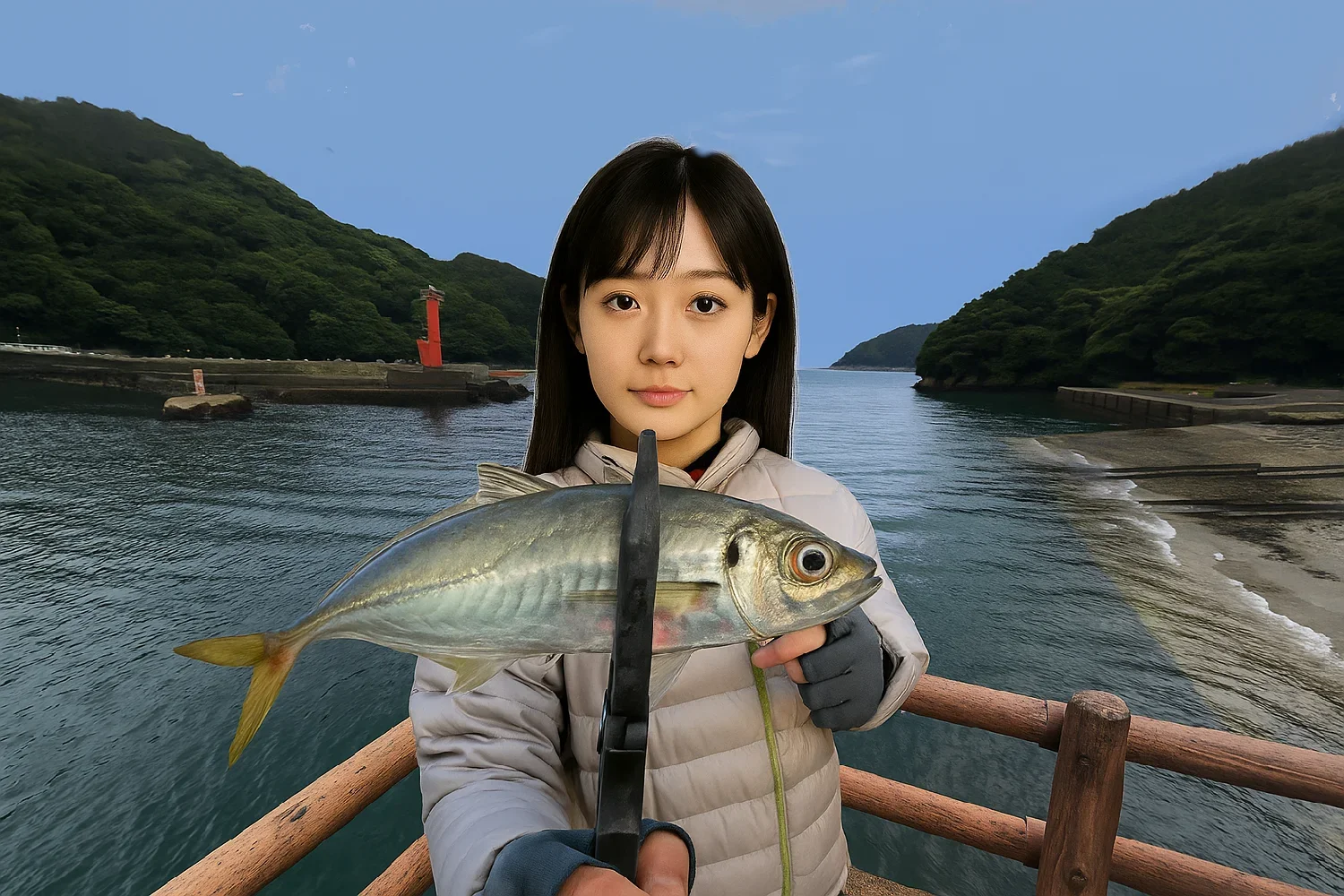 早田漁港でアジを釣る国生
