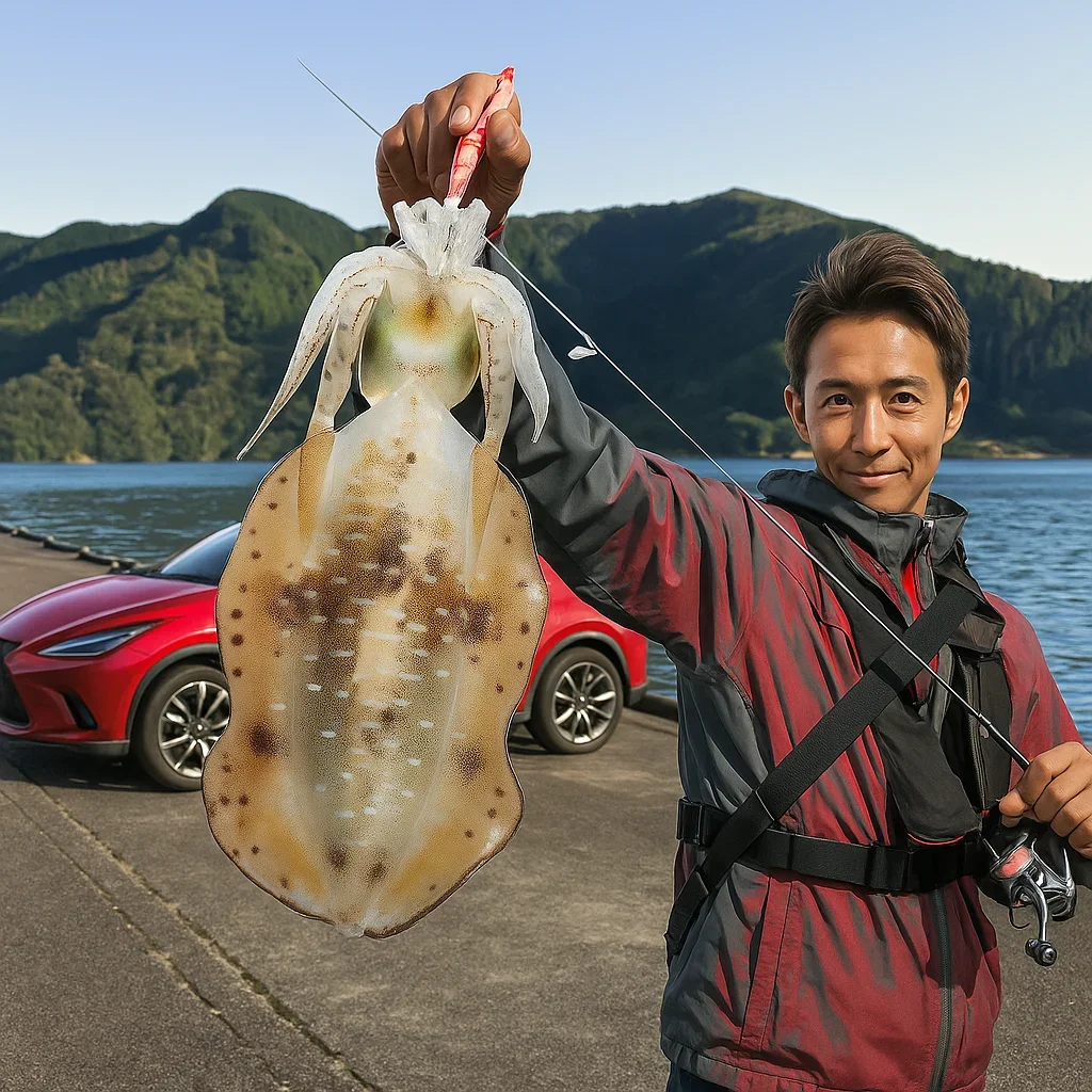 引本港でアオリイカを釣る亀岡