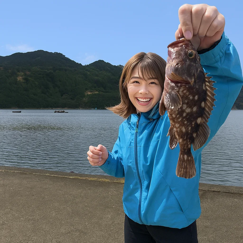 古和浦漁港でカサゴを釣る西岡