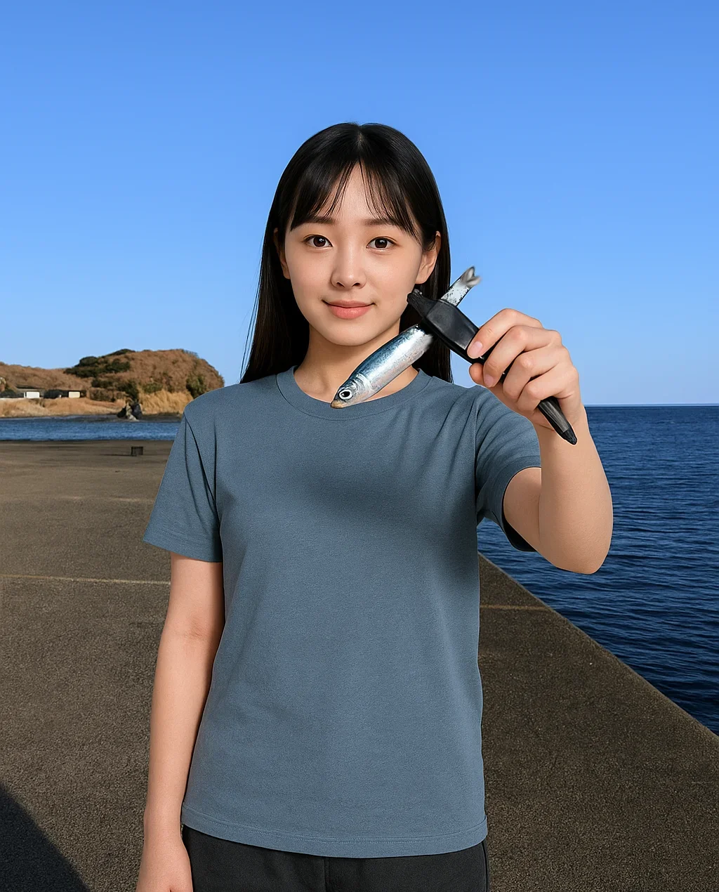 片田漁港でイワシを釣る国生