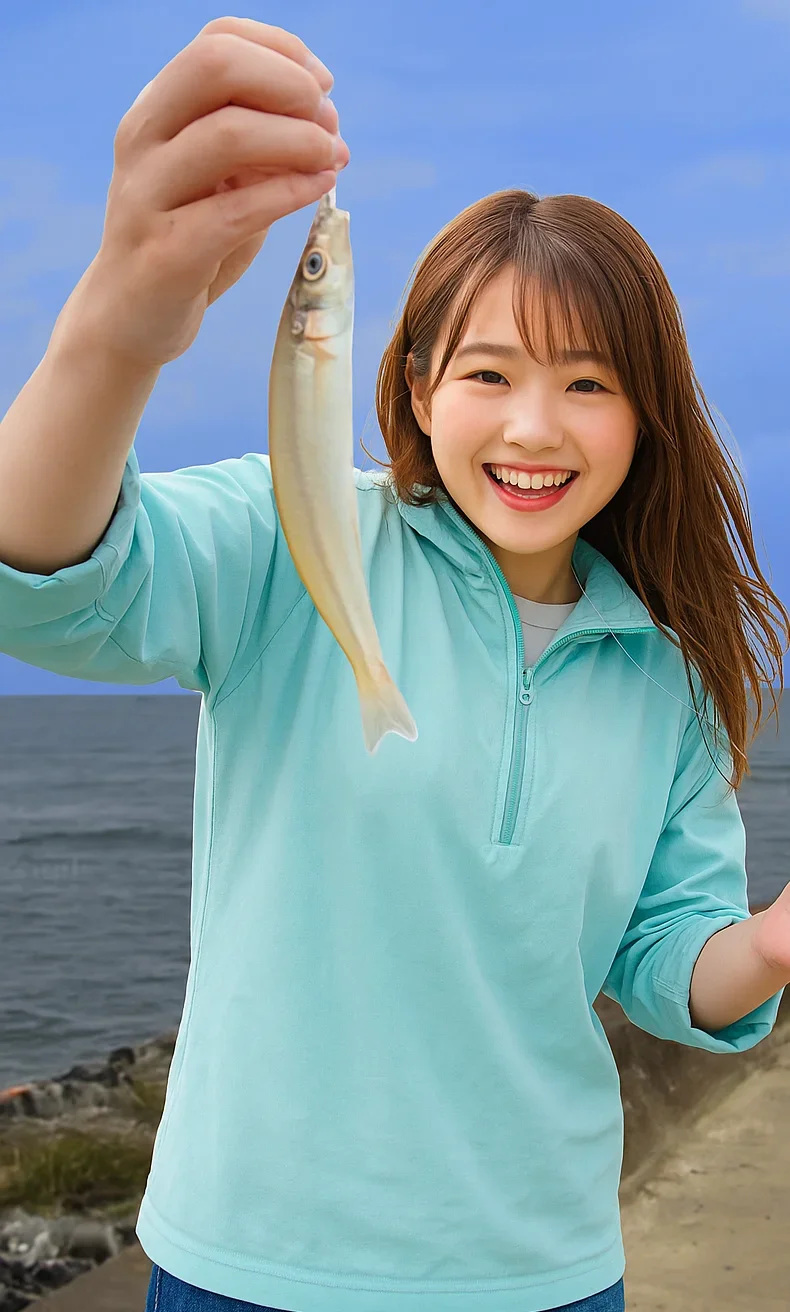 香良洲漁港でキスを釣る西岡