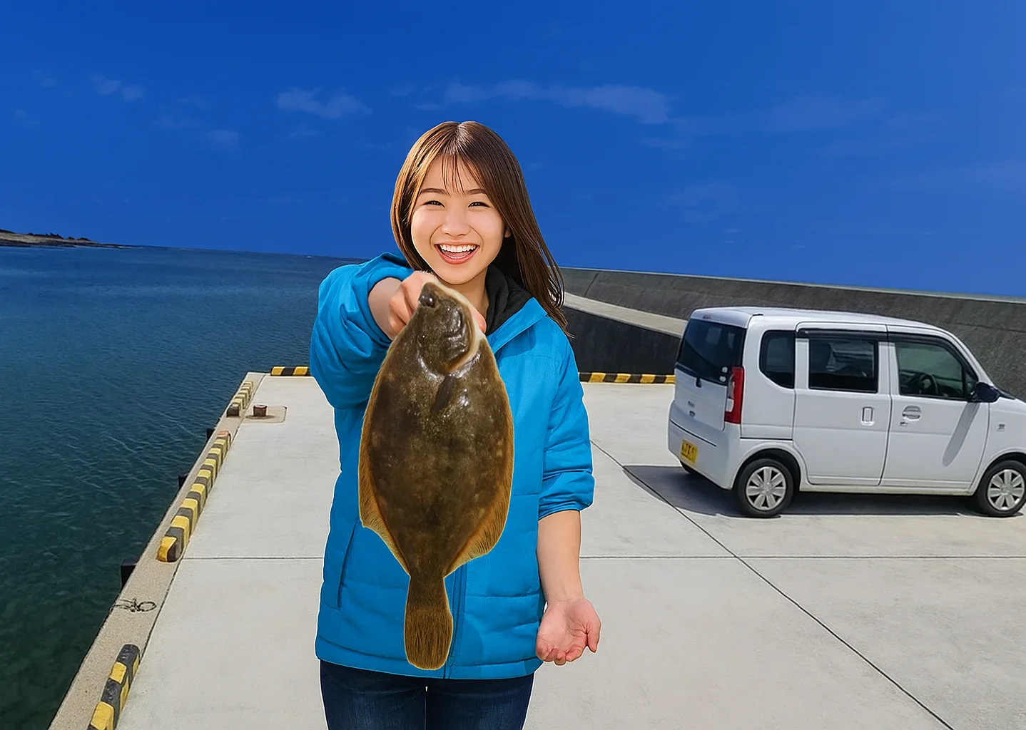 若松漁港でカレイを釣る西岡
