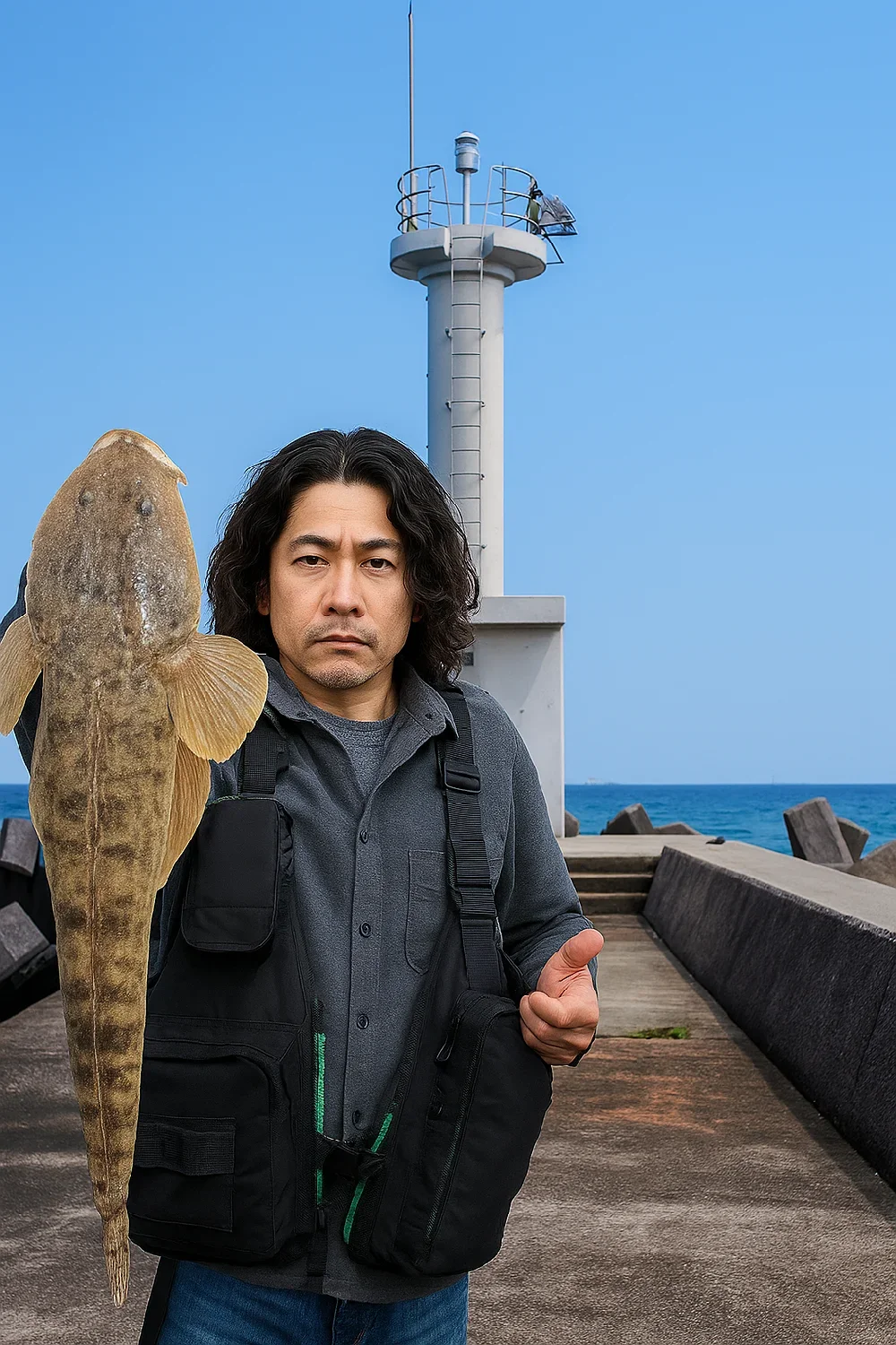 鈴鹿漁港でマゴチを釣る岸本