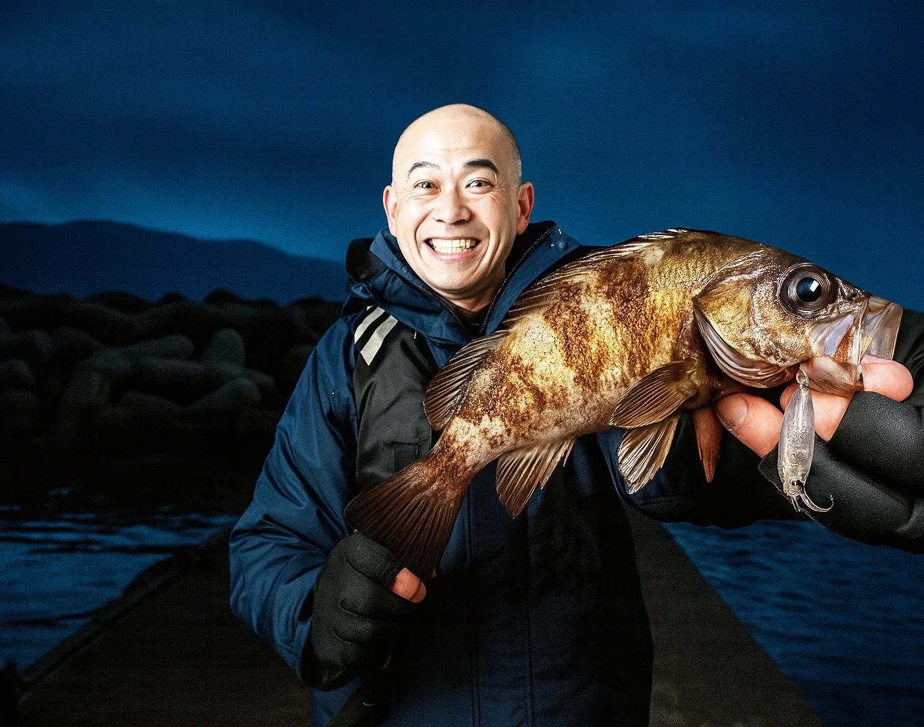 舞子漁港でメバルを釣るがんだま君