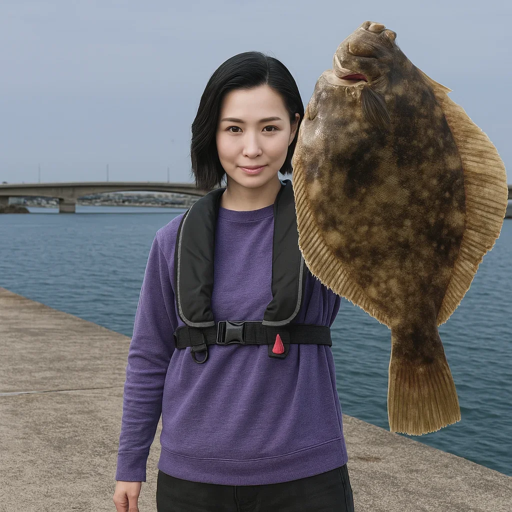 二見漁港でカレイを釣る八重田