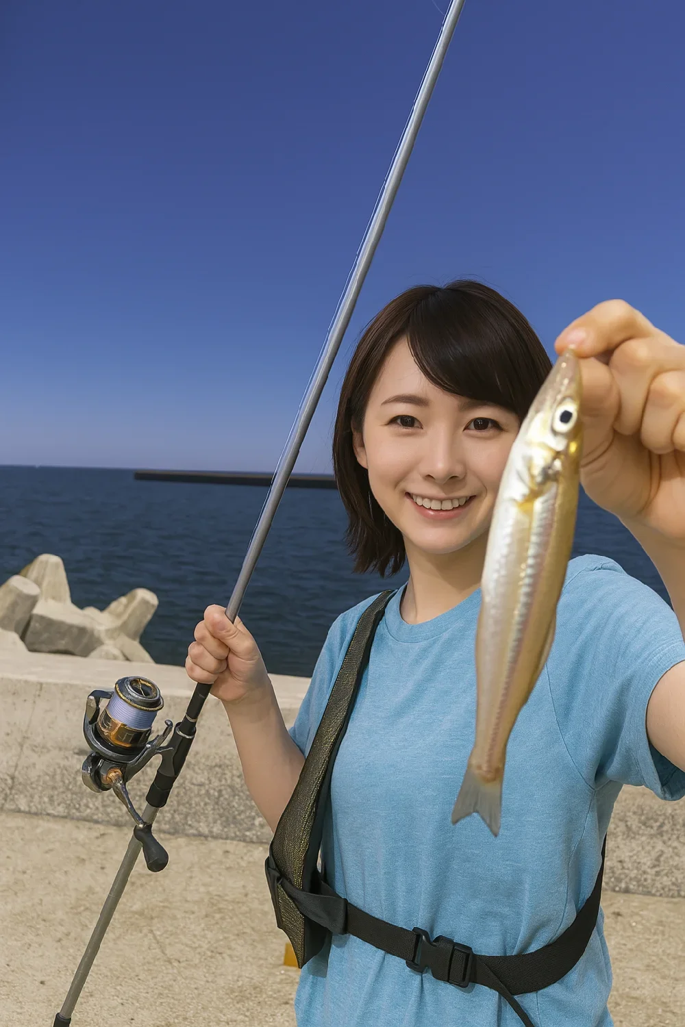 妻鹿漁港でキスを釣る西岡