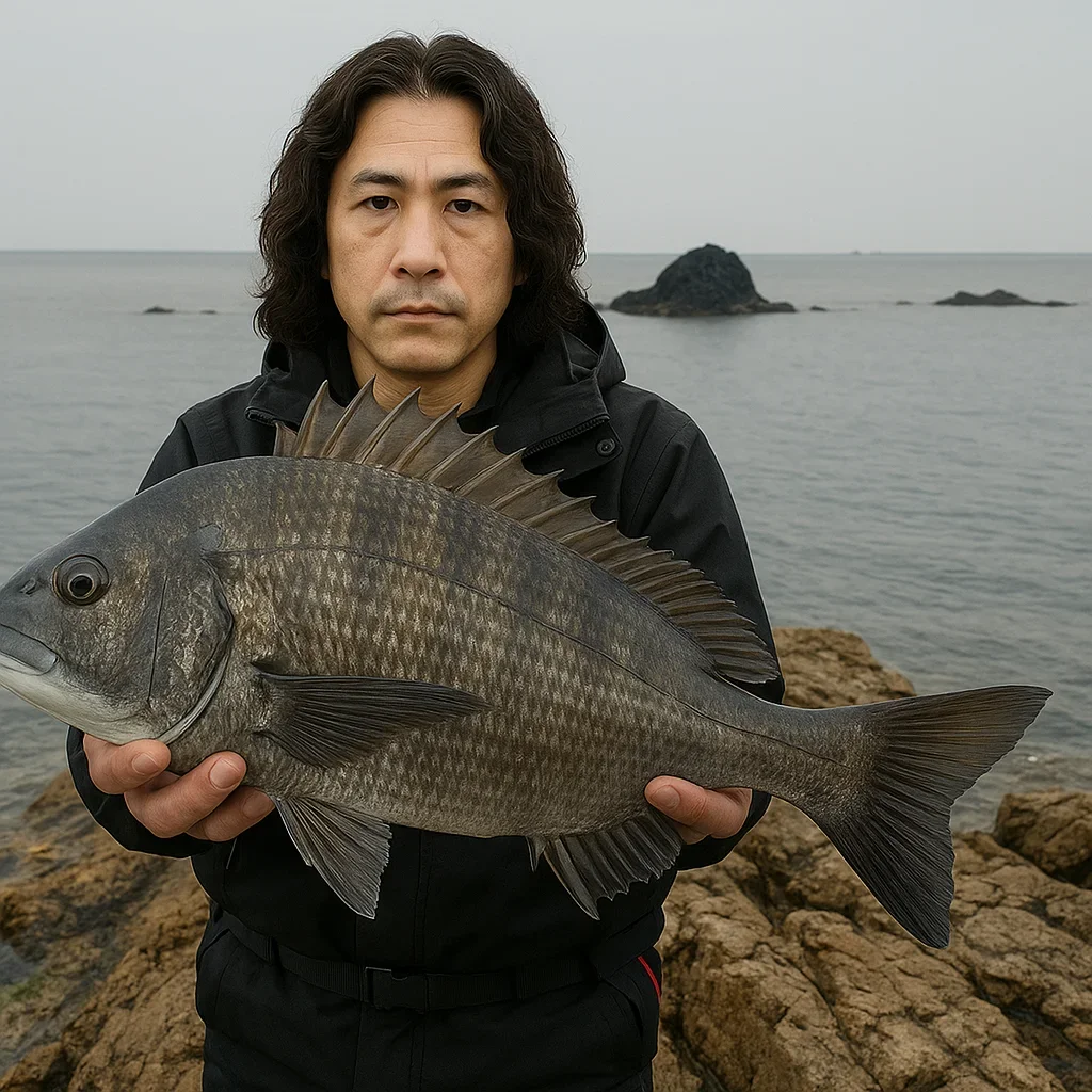 万葉岬でチヌを釣る岸本