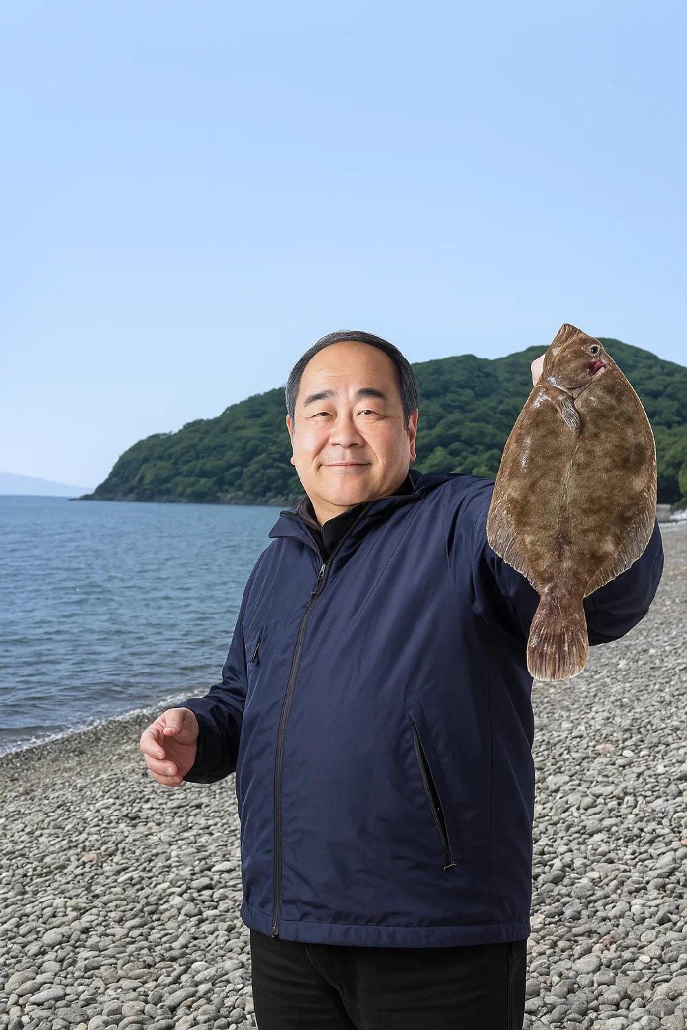 丸山県民サンビーチでカレイを釣る持田