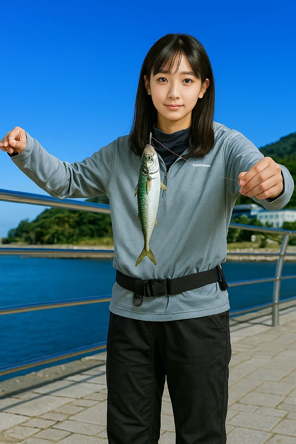 翼港で小サバを釣る国生