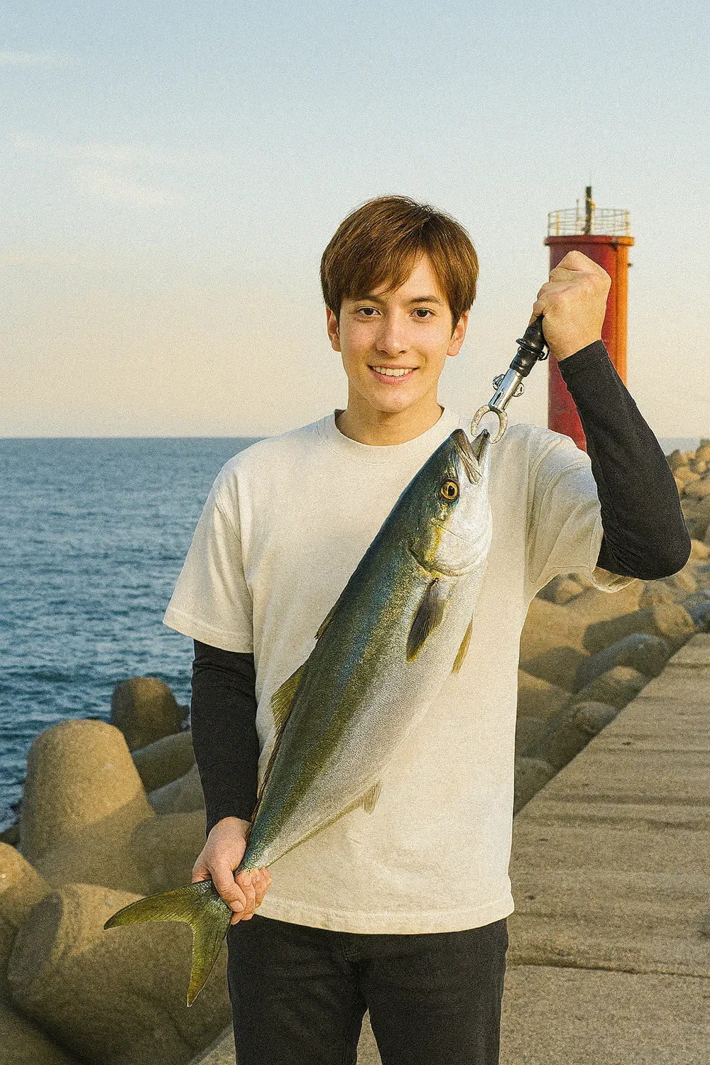 湊港でハマチを釣る久良木