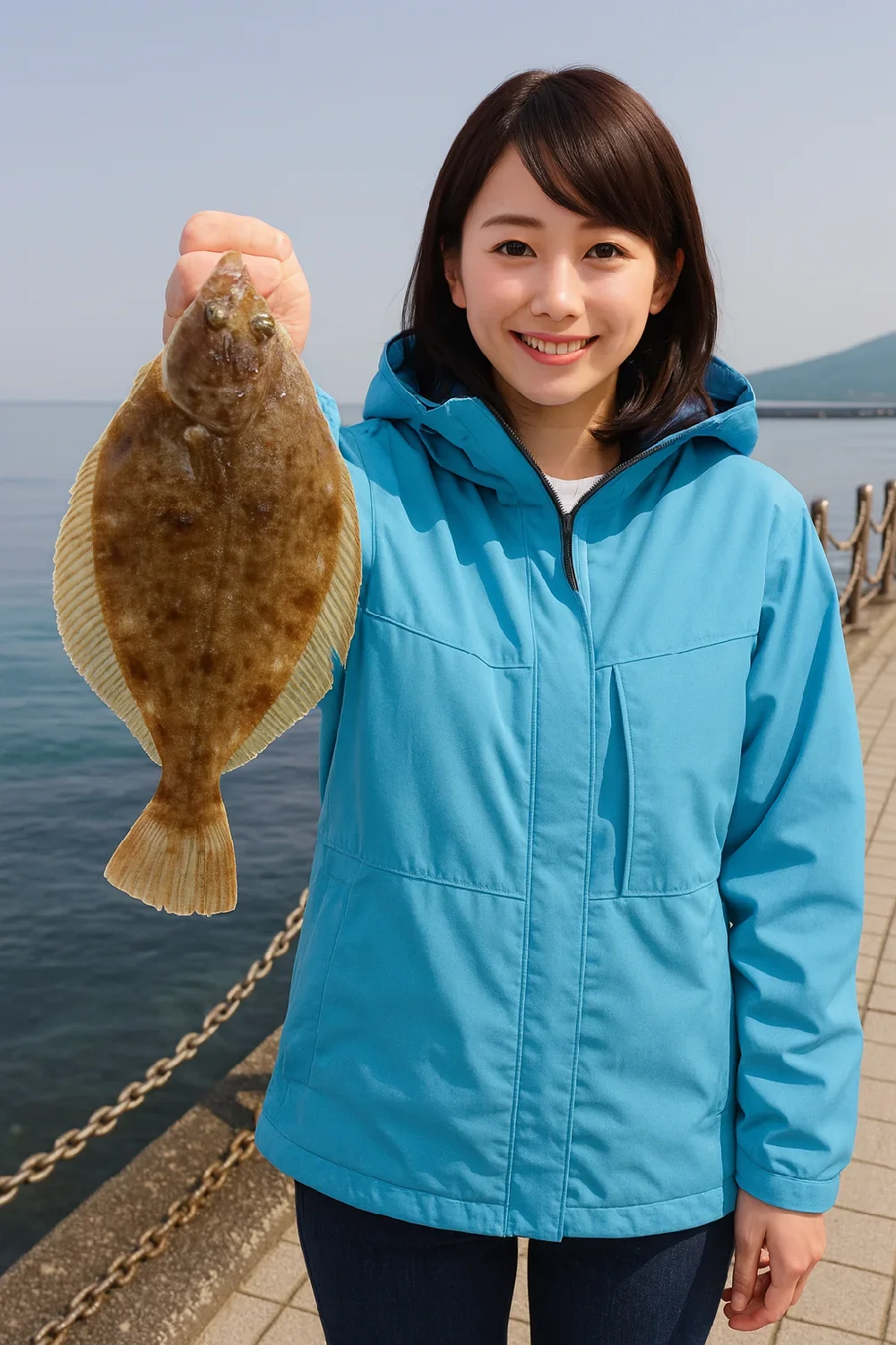 多賀の浜でカレイを釣る西岡