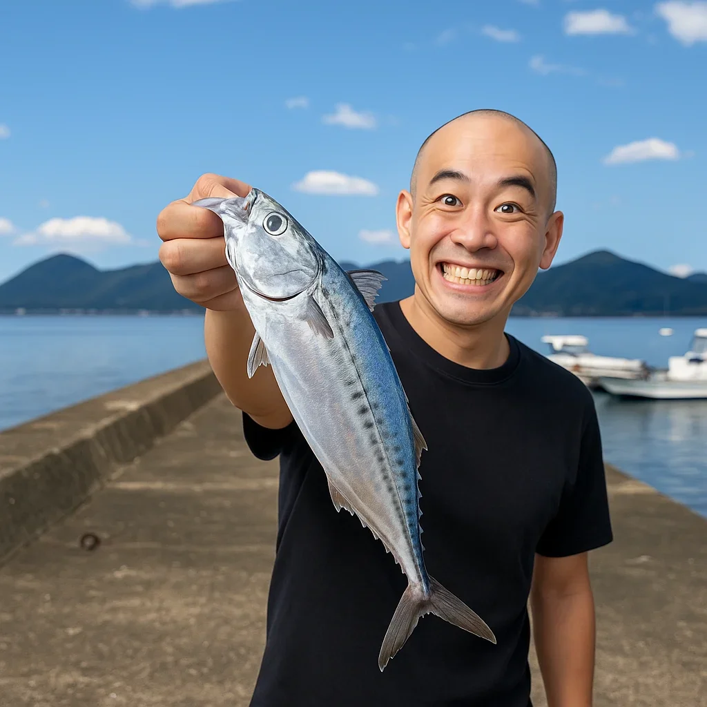 木負堤防でソウダガツオを釣るがんだま君