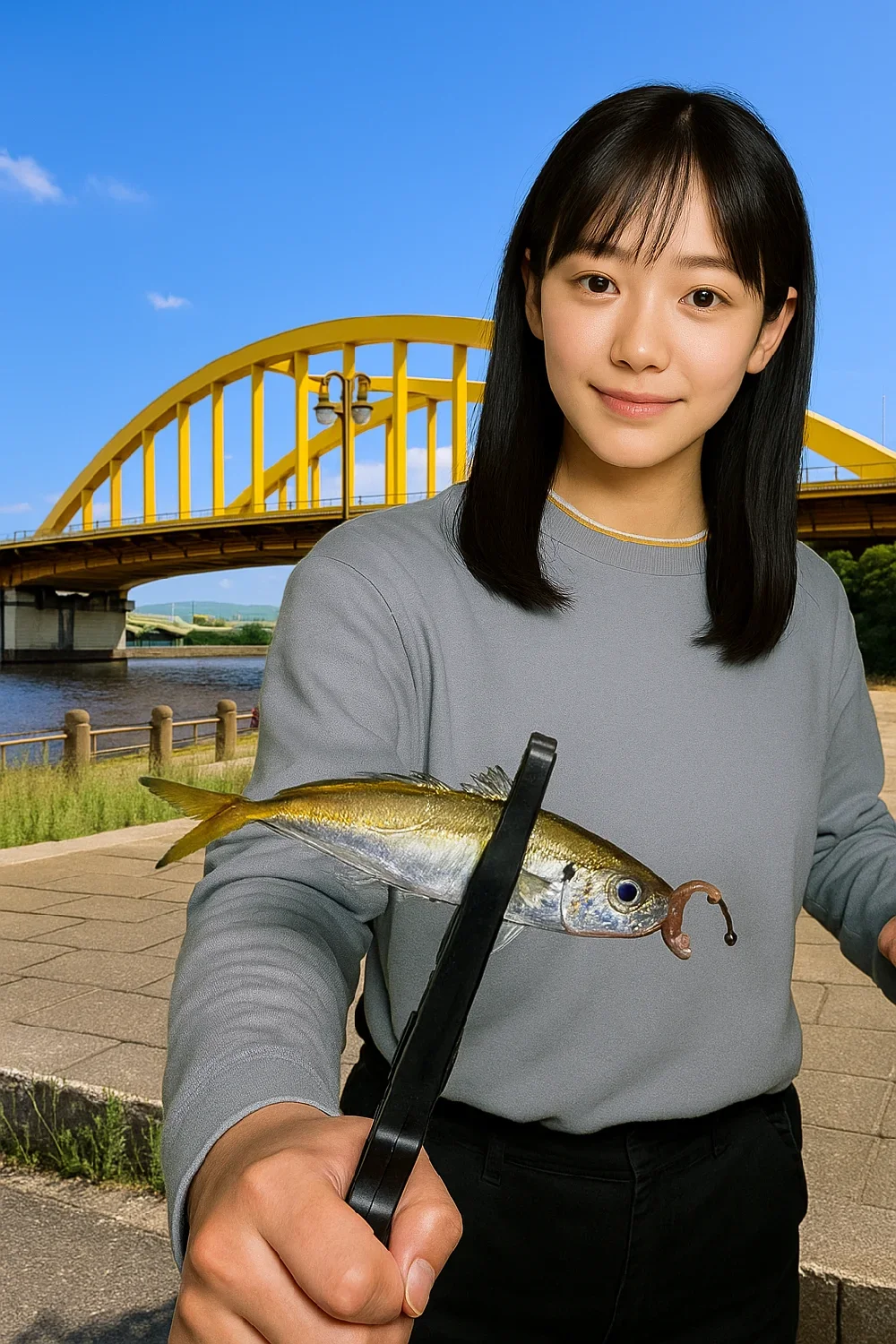 花市場公園でアジを釣る国生