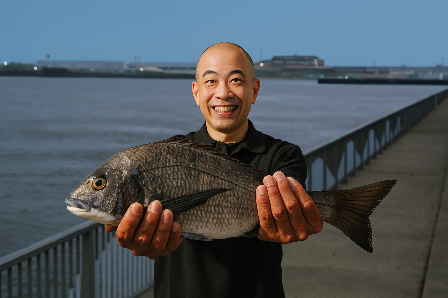 堺市海釣りテラスでチヌを釣るがんだま君