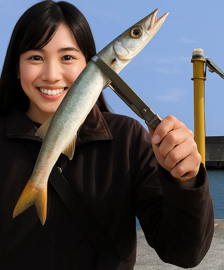 由比漁港でカマスを釣る黒川