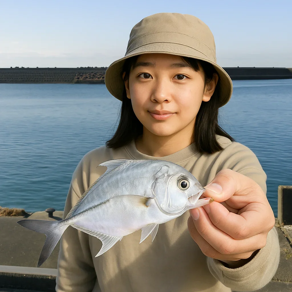 福田漁港でメッキを釣る森永