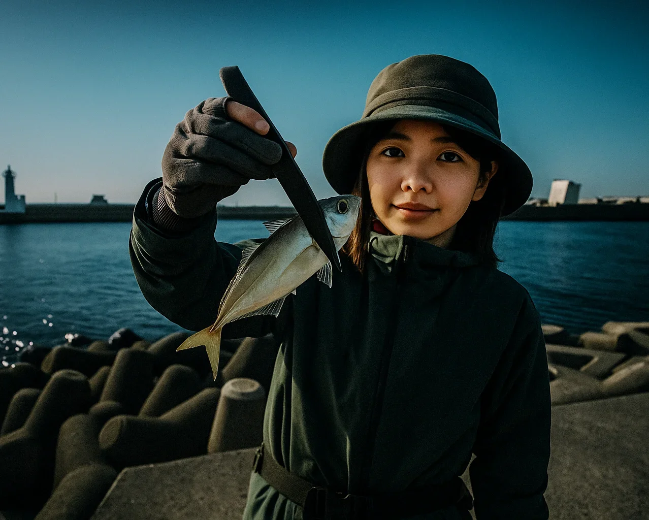 白子港でアジを釣る森永