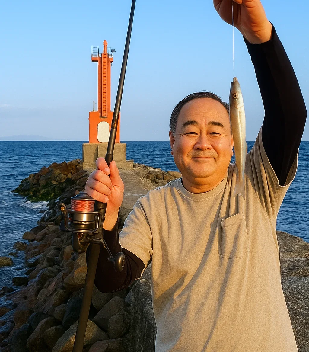 大淀漁港でキスを釣る持田