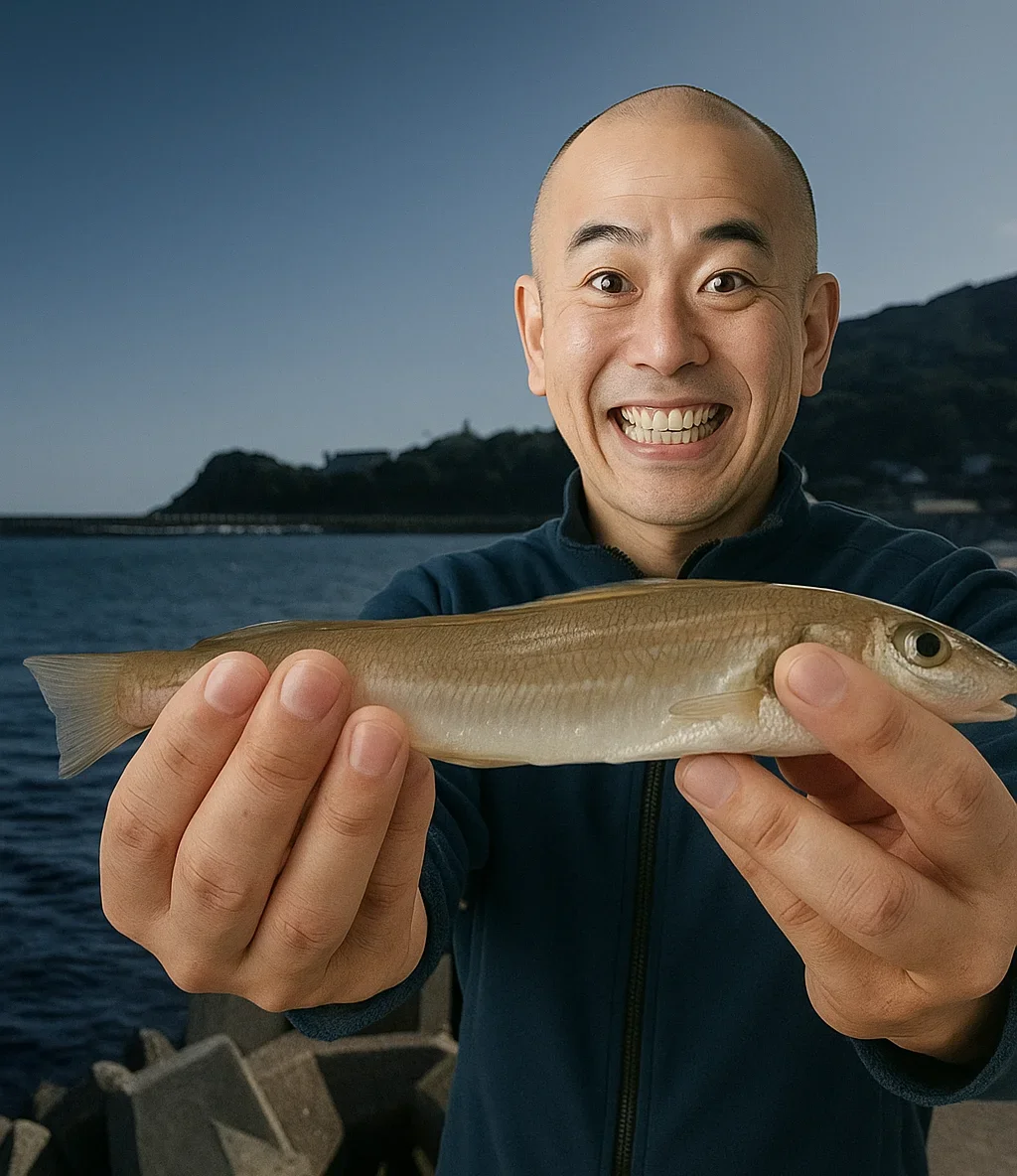 石鏡漁港でキスを釣るがんだま君