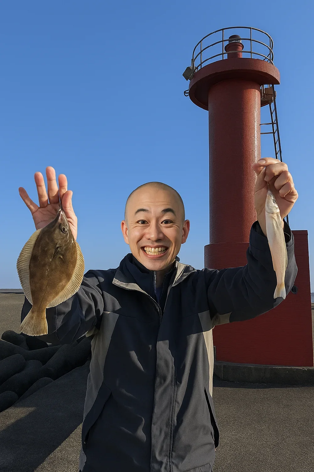 国崎漁港でキスとカレイを釣るがんだま君