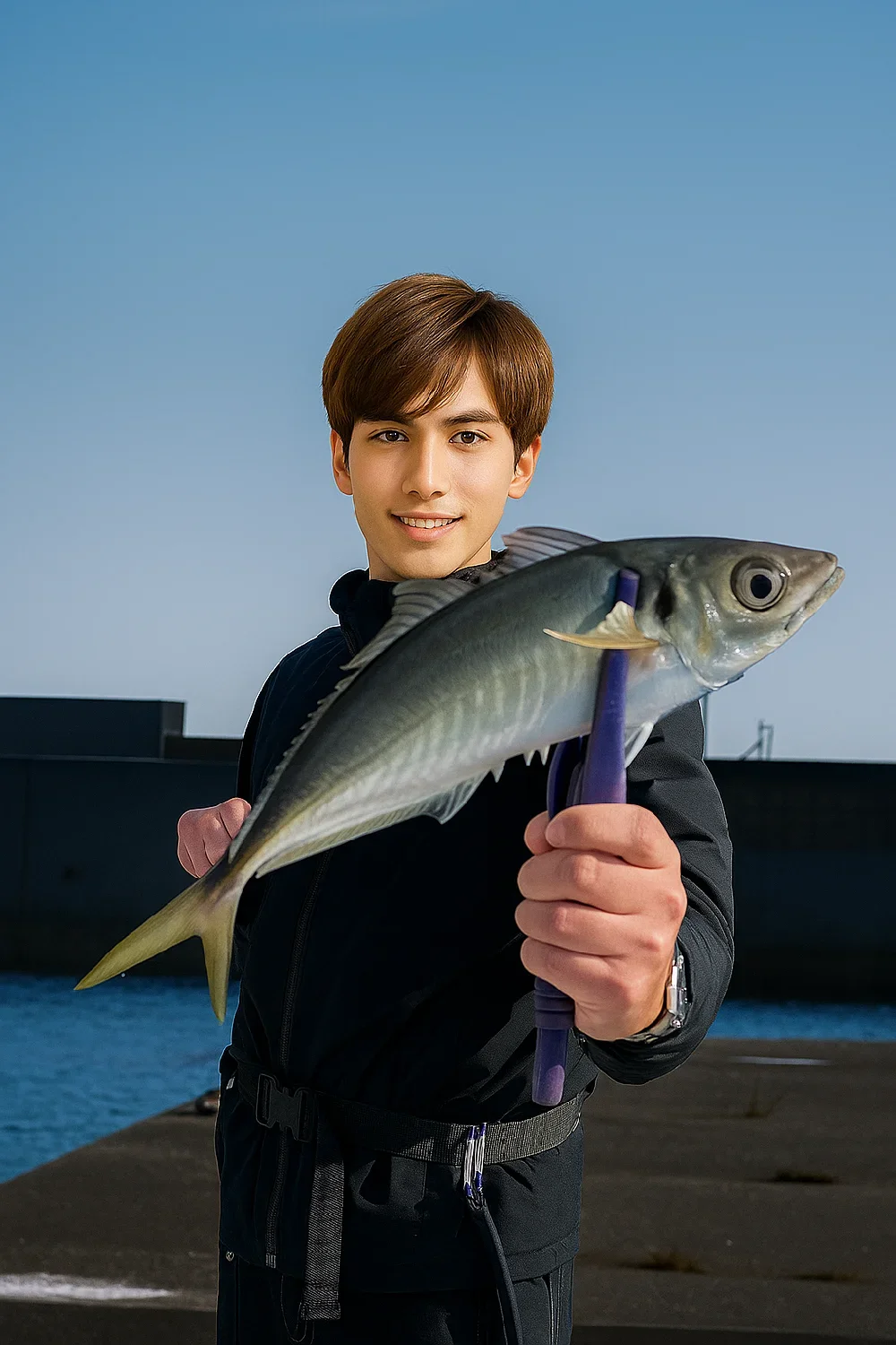 波切漁港でアジを釣る久良木