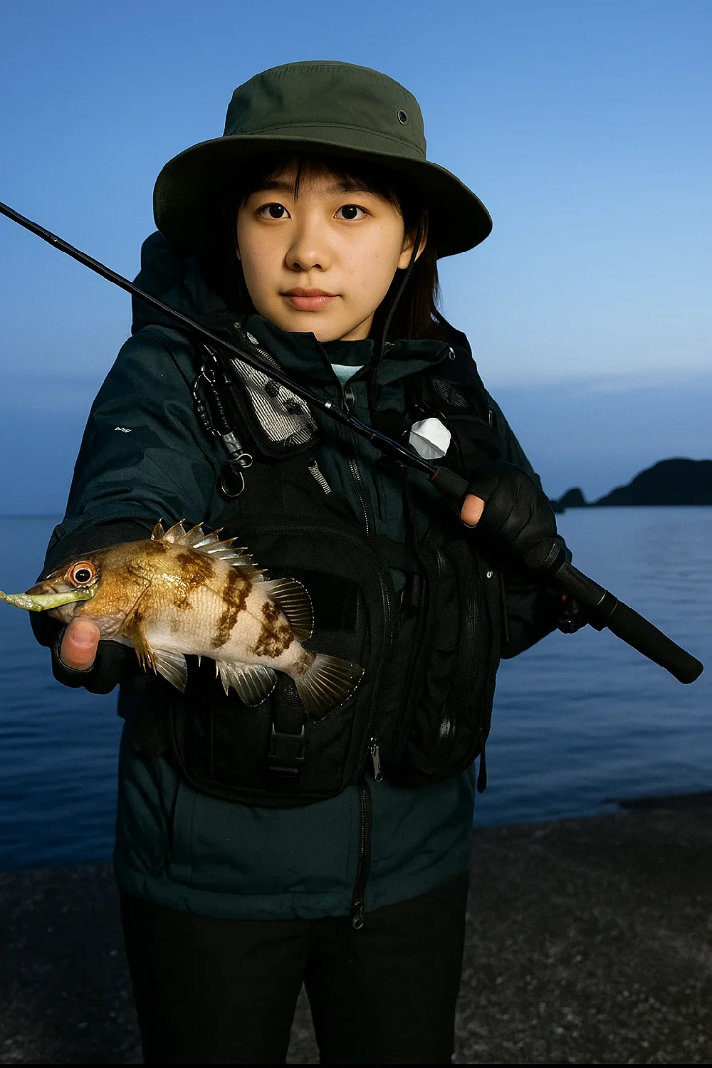 奈屋浦漁港でメバルを釣る森永