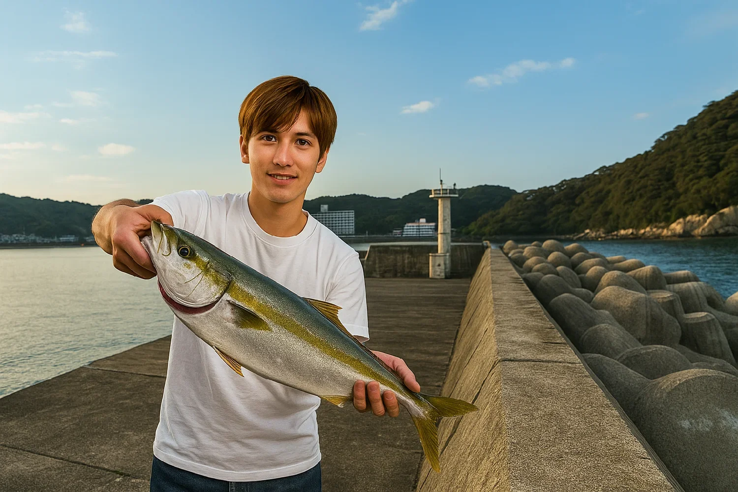 すさみ港でハマチを釣る久良木