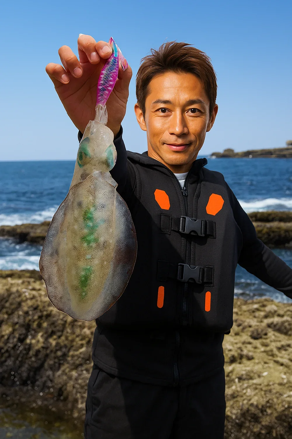 見草崎でアオリイカを釣る亀岡