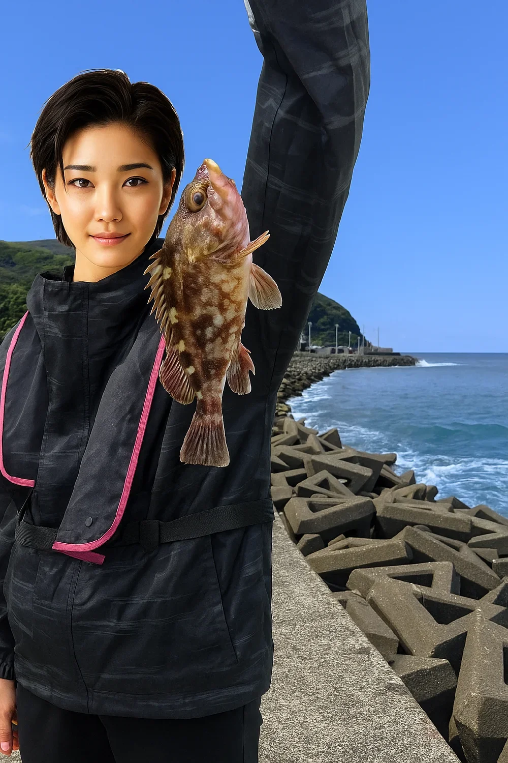 阿尾漁港でガシラを釣る佐伯