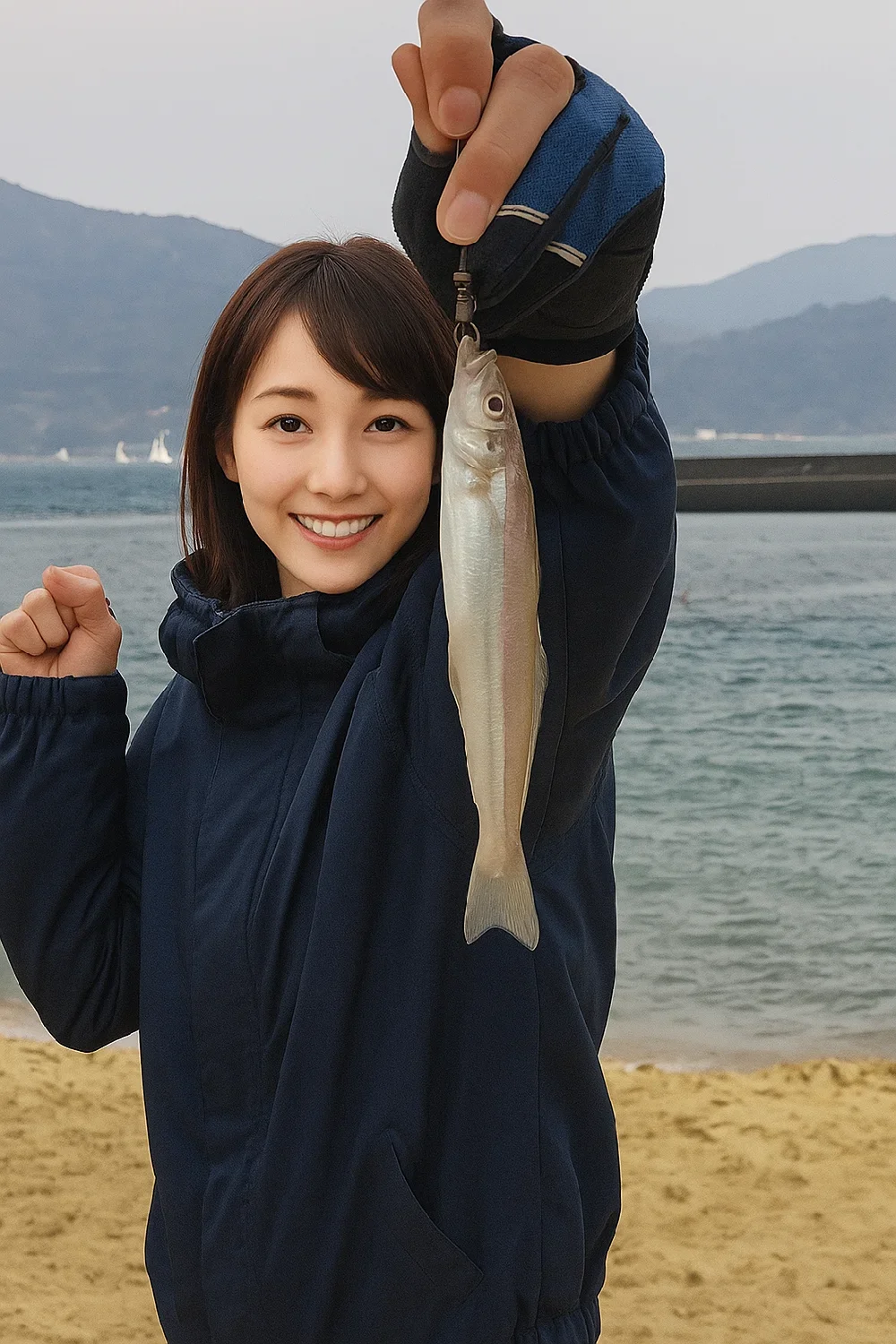 片男波でキスを釣る西岡