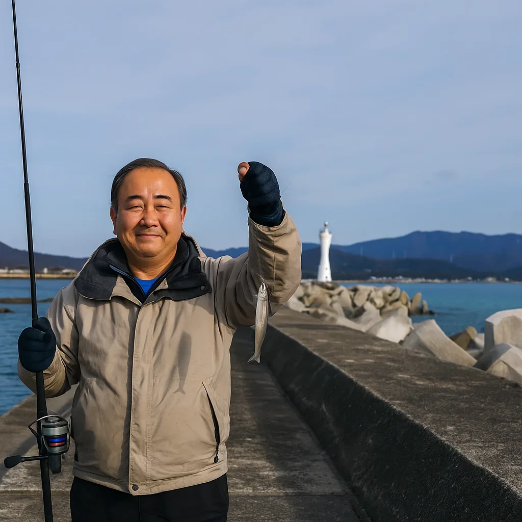 和歌浦港でキスを釣る持田