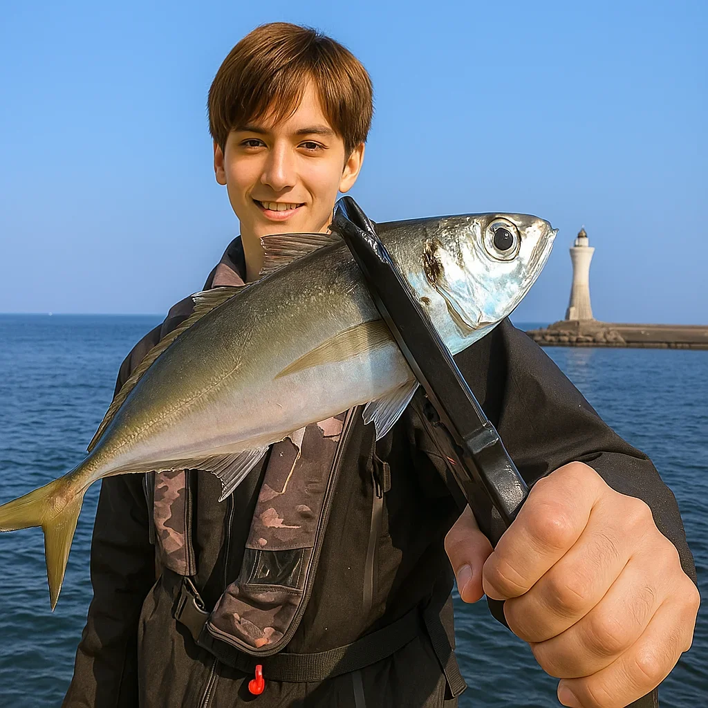 深日港でアジを釣る久良木