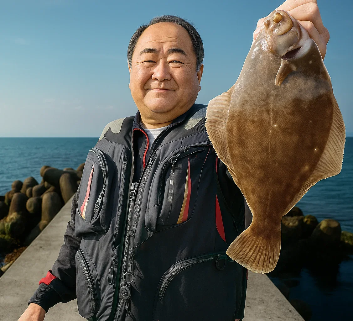 みさき公園裏でカレイを釣る持田