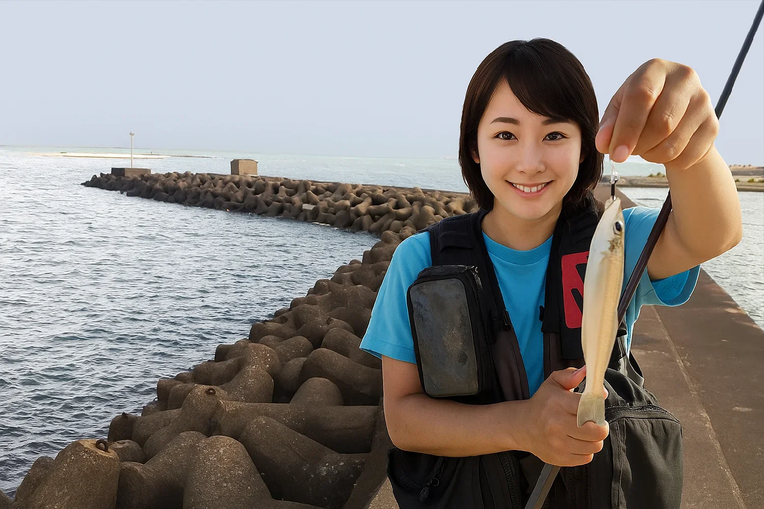 西鳥取漁港でキスを釣る西岡