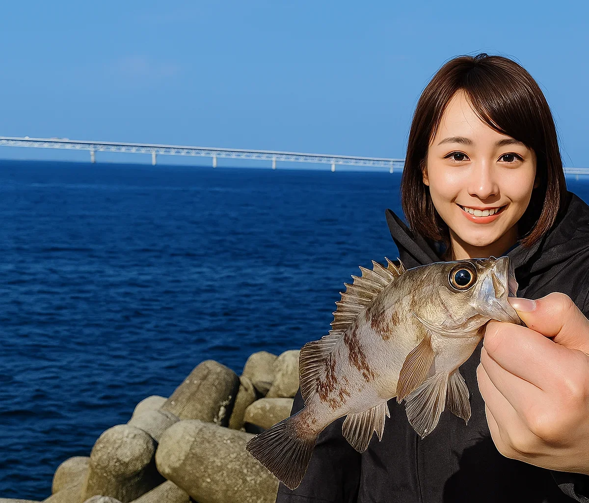 樽井漁港でメバルを釣る西岡