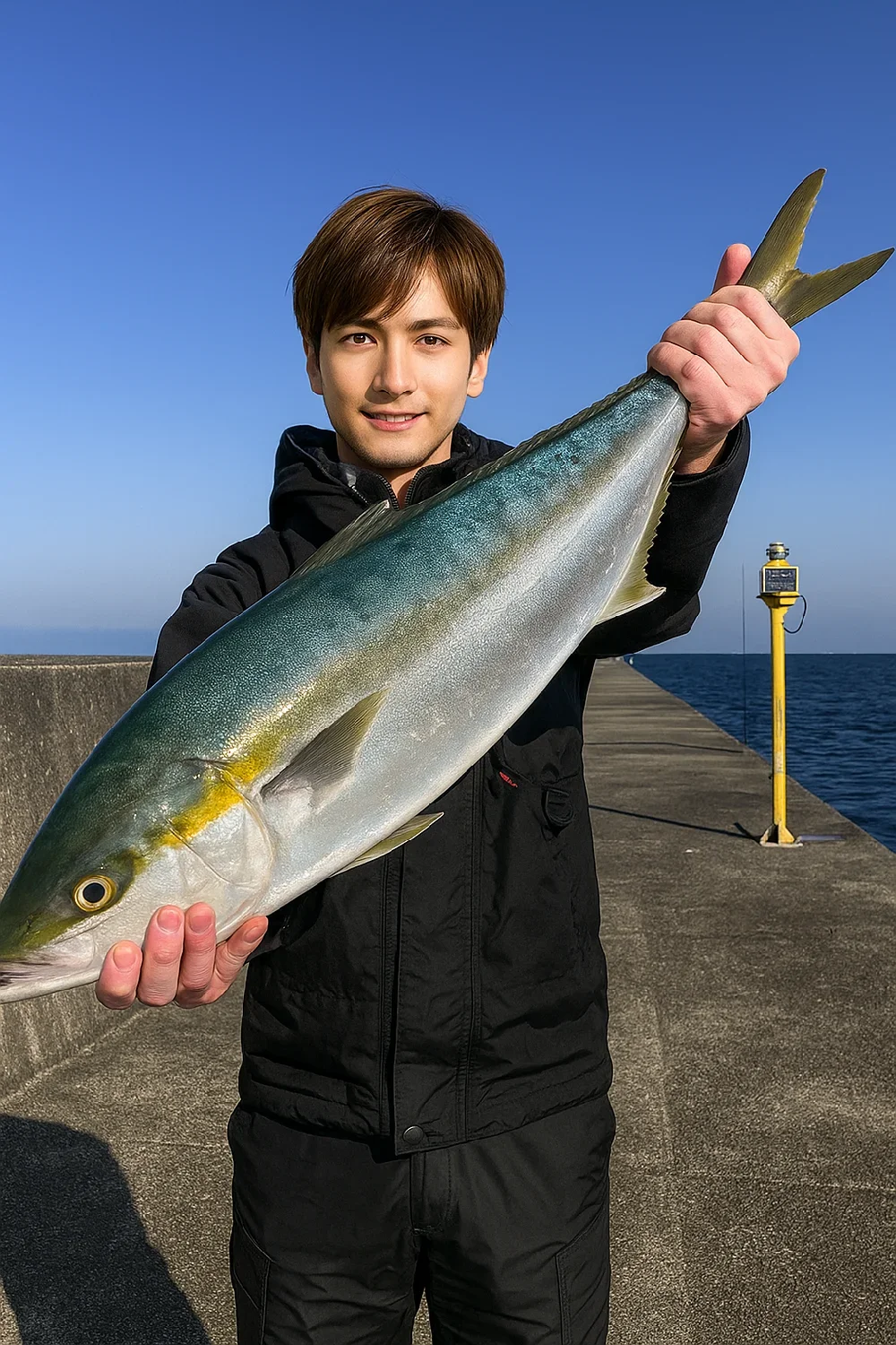 岸和田一文字でブリを釣る久良木