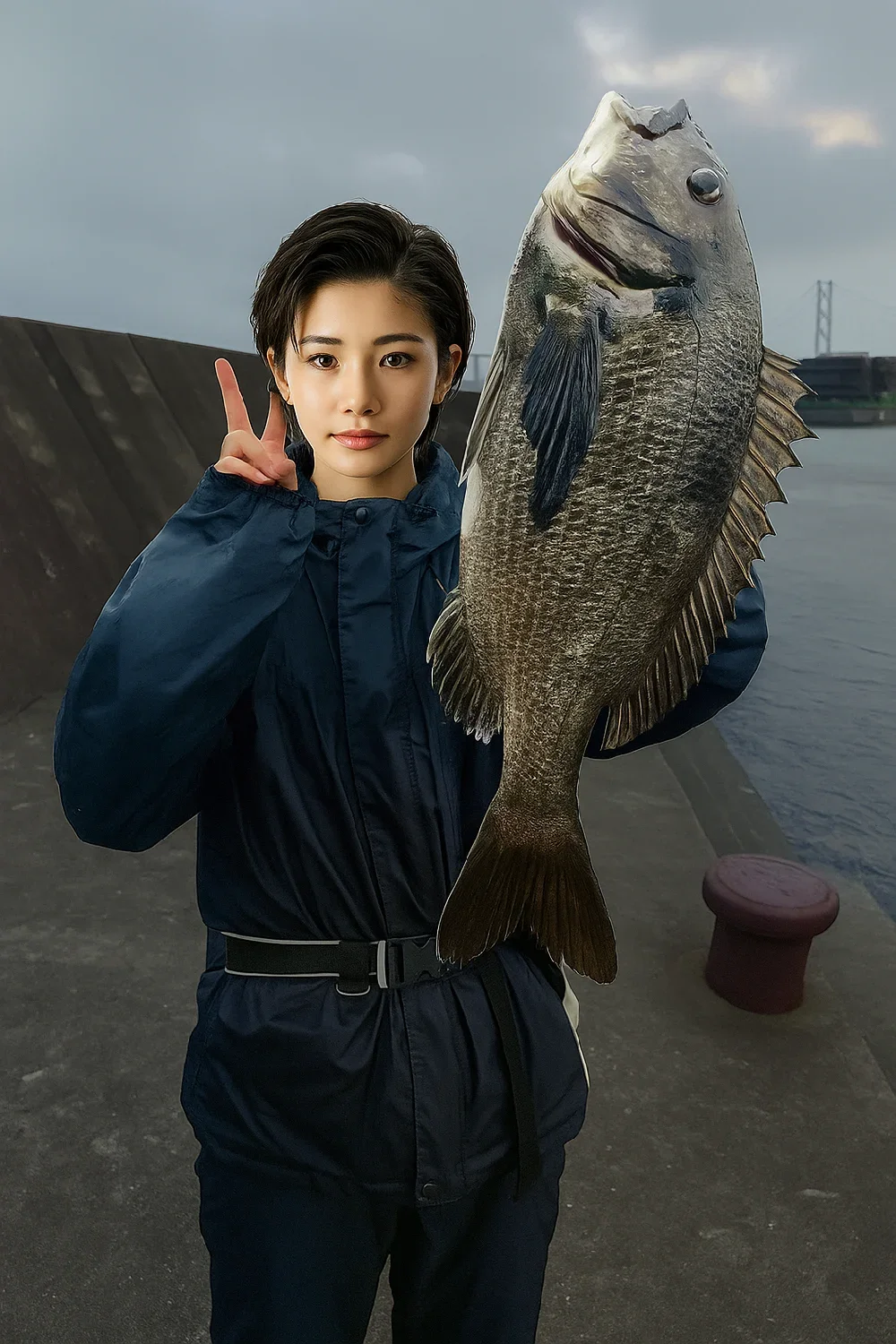 垂水漁港でチヌを釣る佐伯
