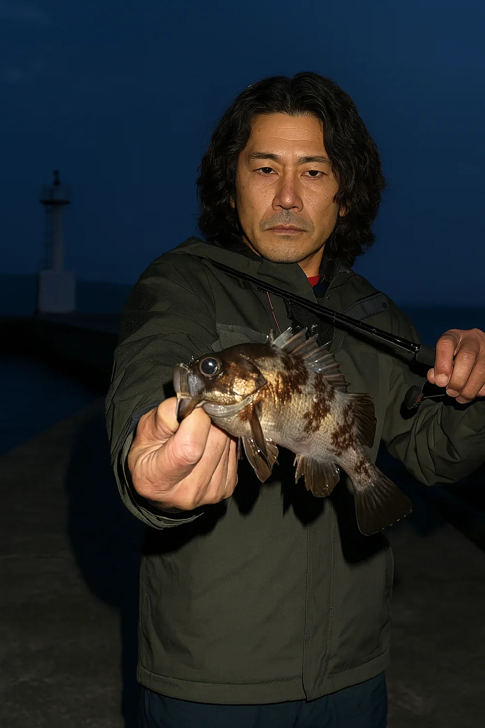 江井ヶ島漁港でメバルを釣る岸本