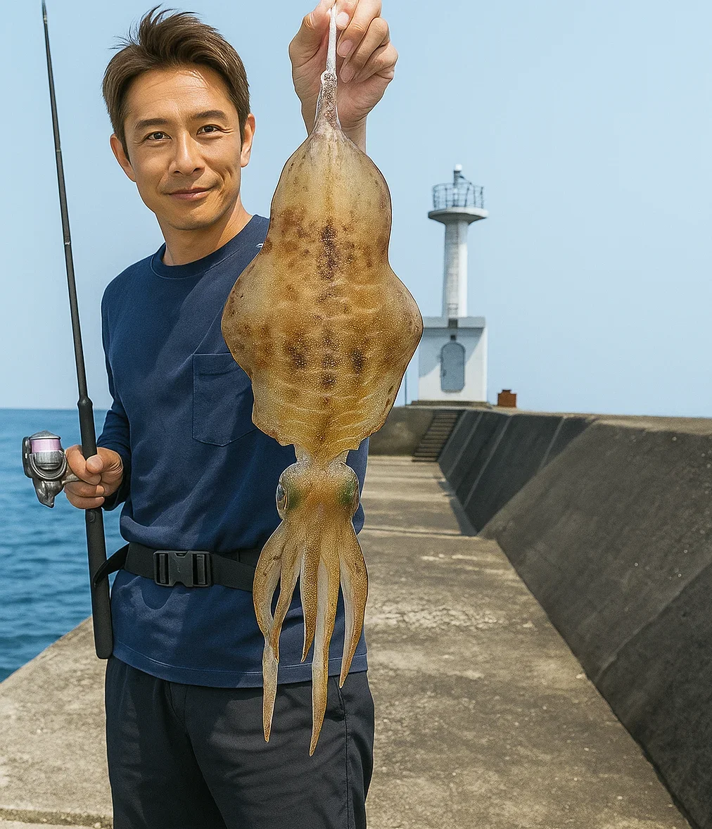 淡路島仮屋漁港でアオリイカを釣る亀岡