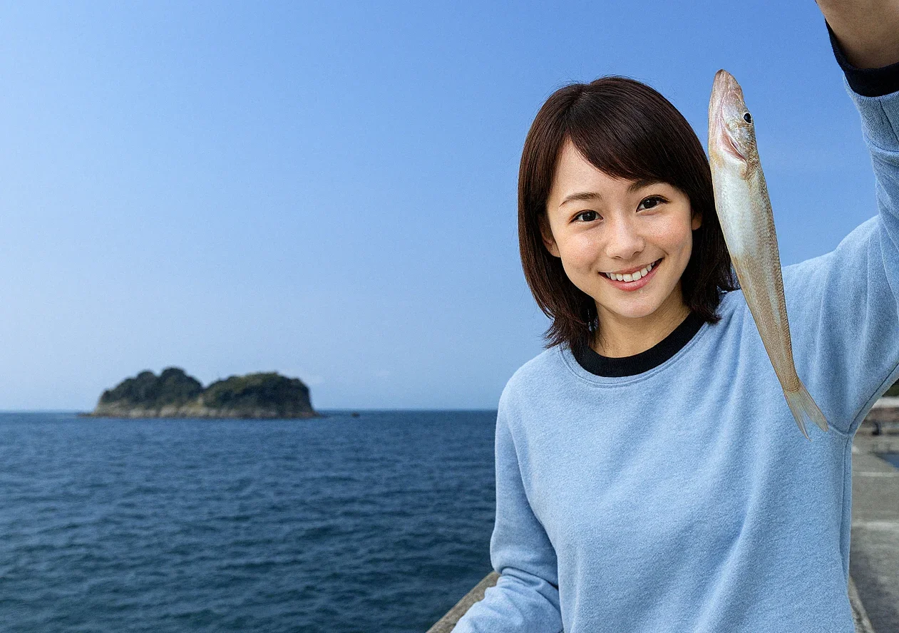 伊毘漁港でキスを釣る西岡