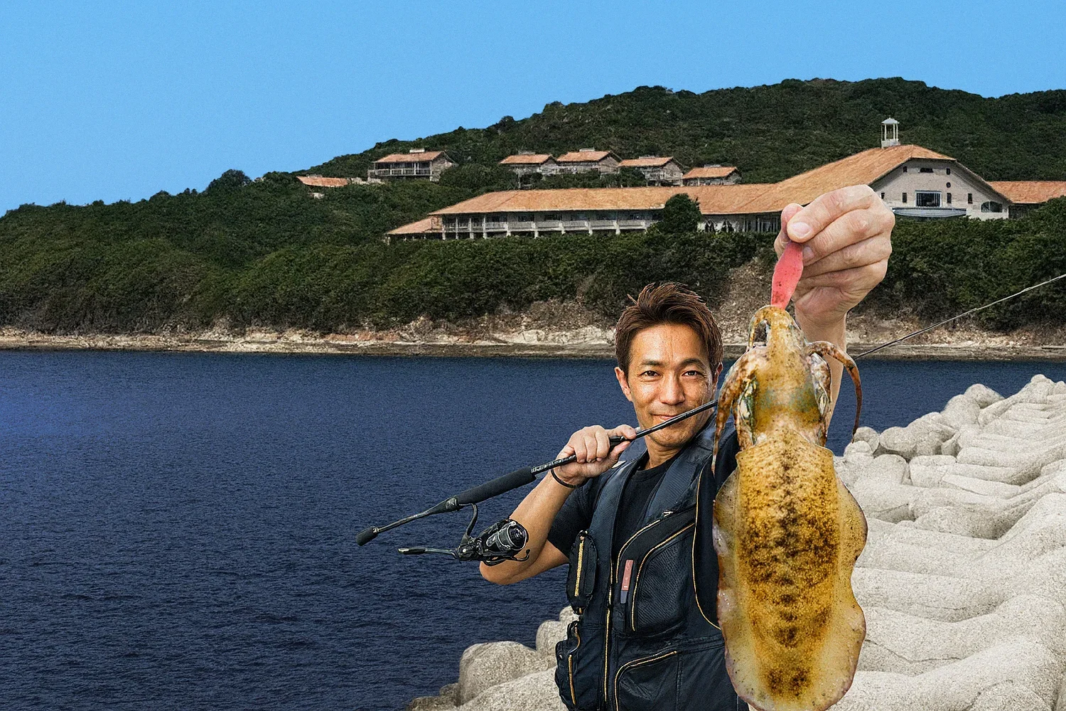 阿那賀漁港でアオリイカを釣る亀岡