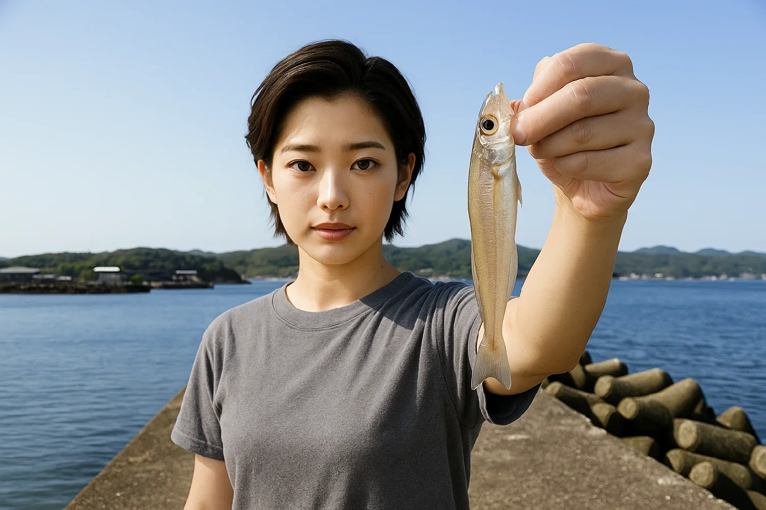郡家港でキスを釣る佐伯