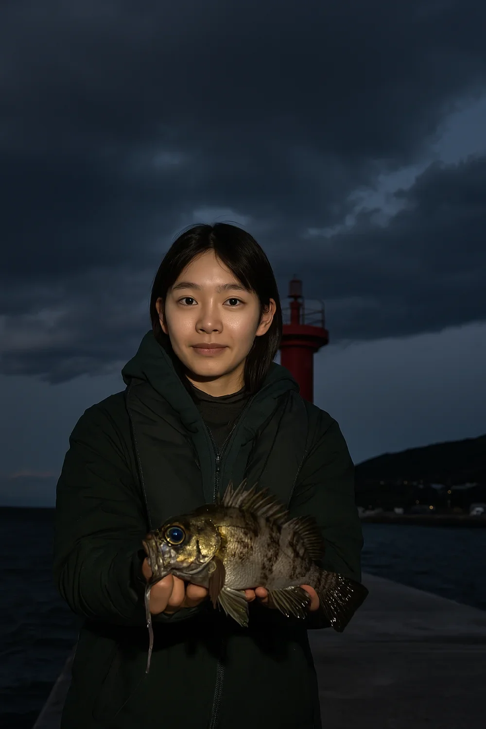 尾崎漁港でメバルを釣る森永