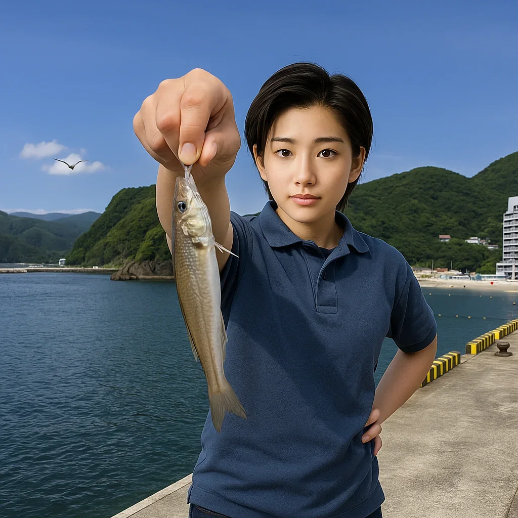 松崎港でキスを釣る佐伯