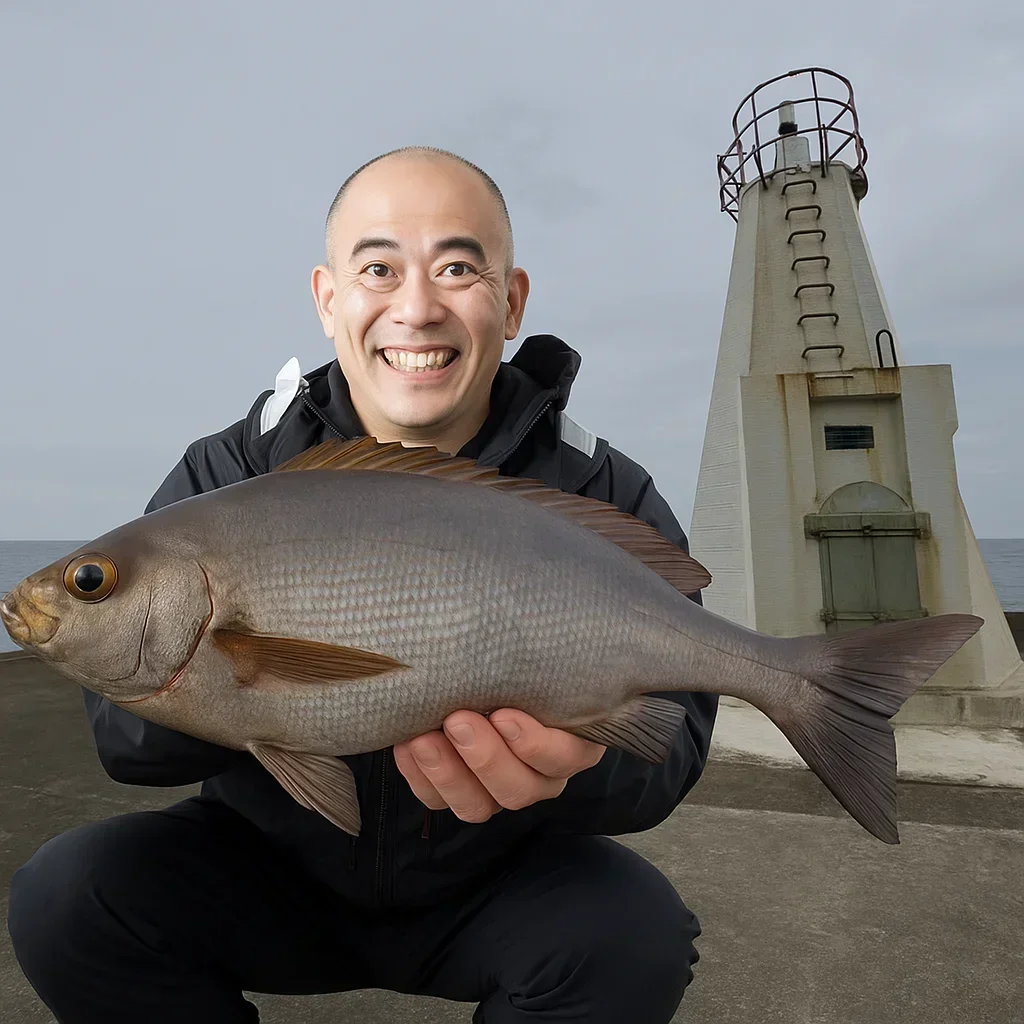 伊豆大島波浮港でイサキを釣るがんだま君