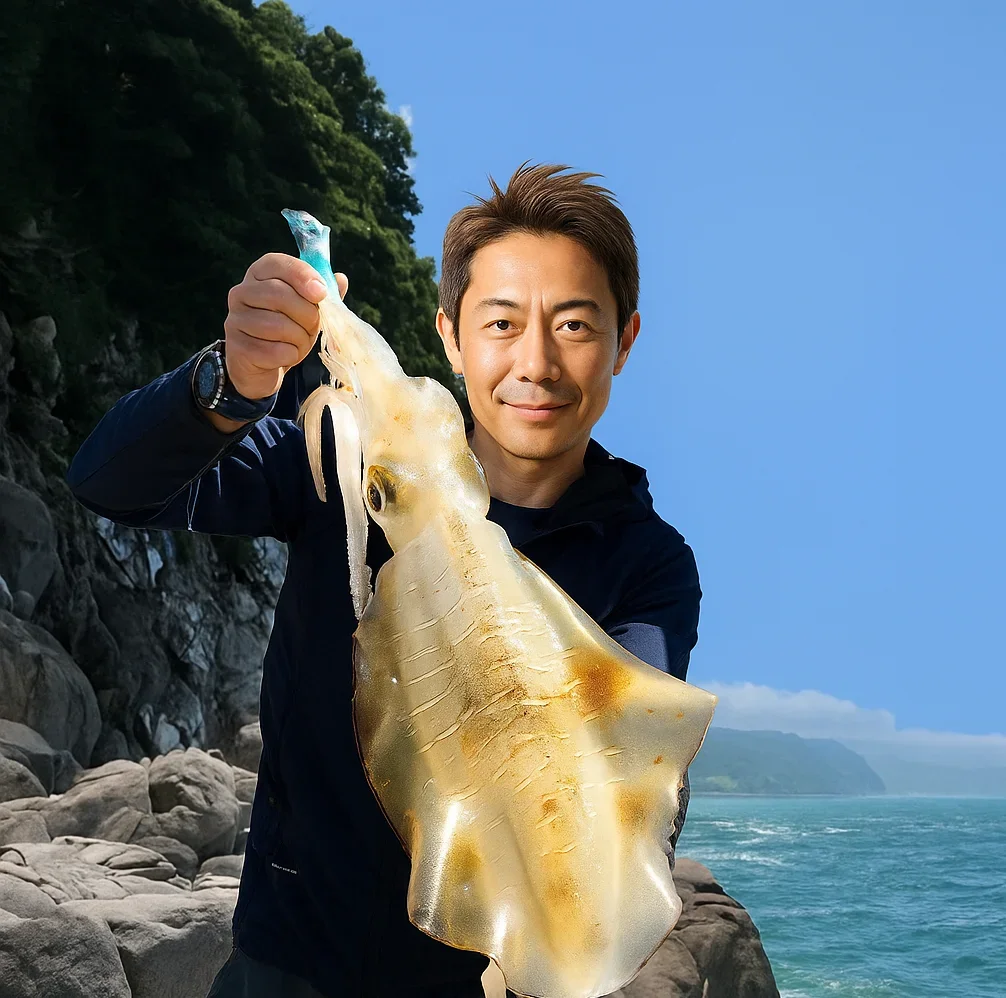 真鶴で大型アオリイカを釣る亀岡