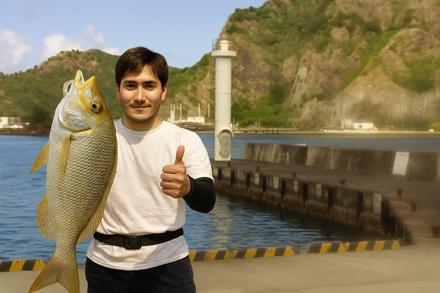 父島二見港でハマフエフキを釣る久良木