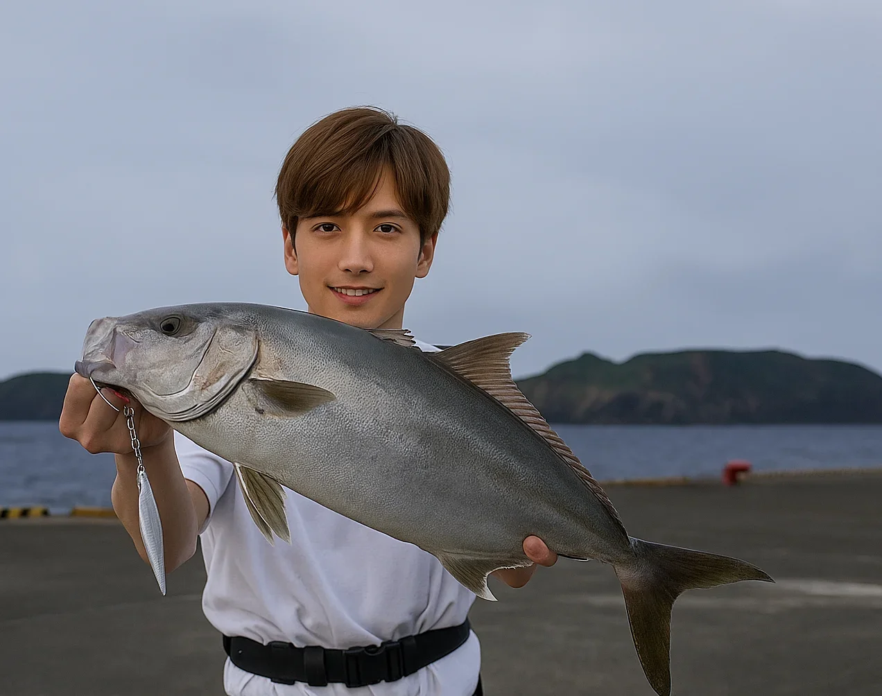 新島黒根港でカンパチを釣る久良木