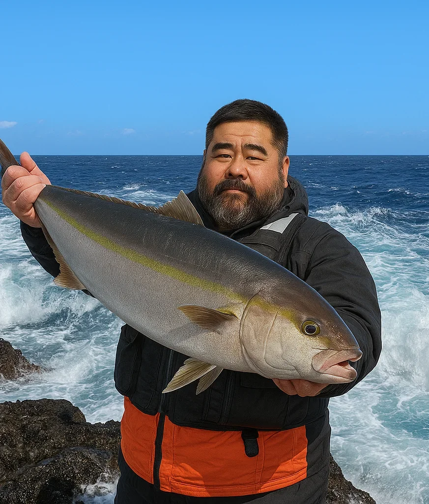 藺灘波島でカンパチを釣る楢崎