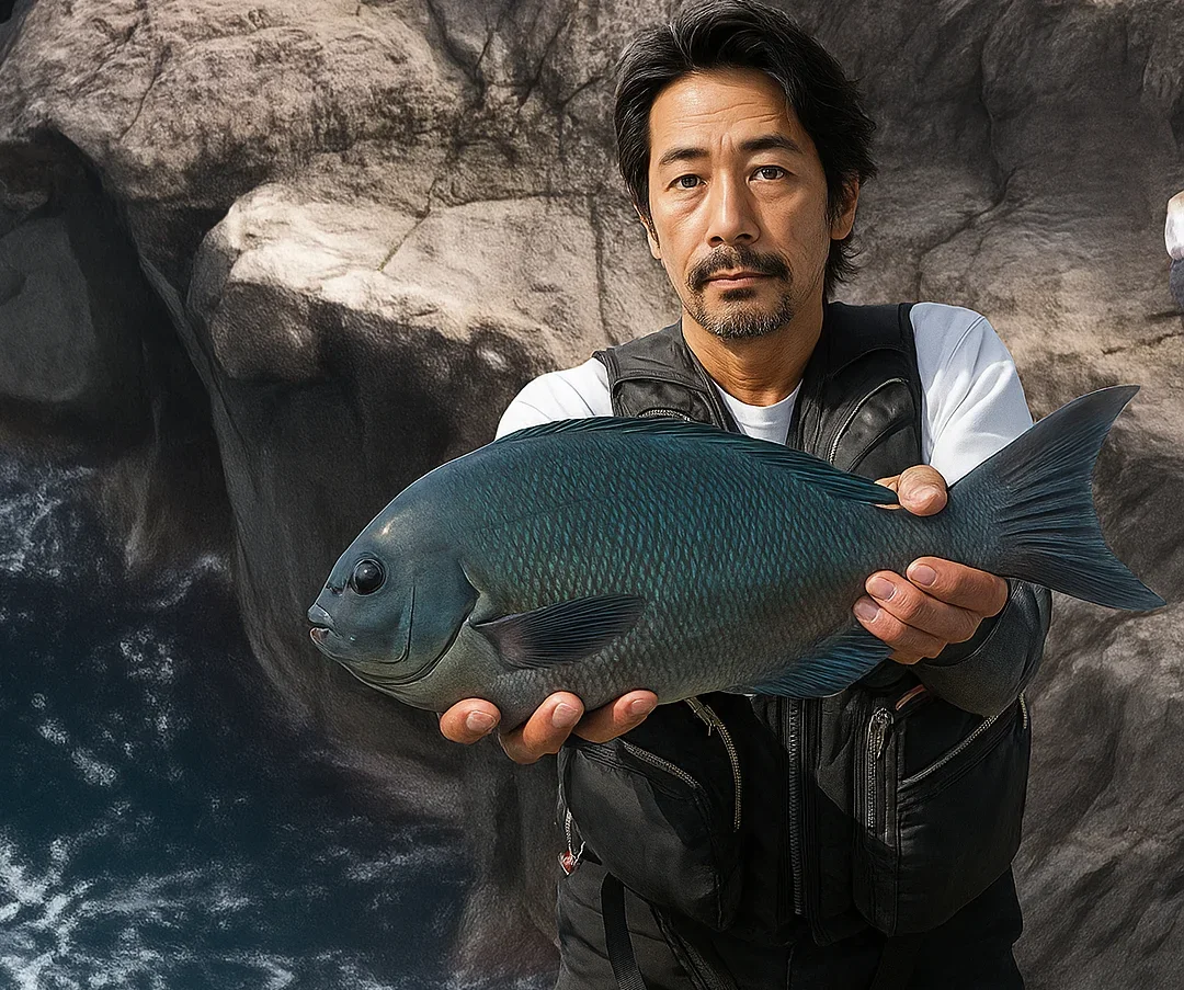 八丈小島でメジナを釣る佐々木